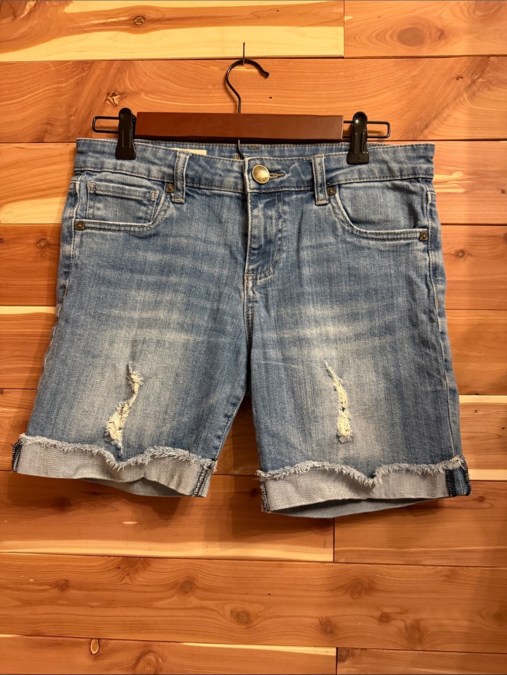 Kut from the Kloth Light Blue Distressed Roll-Hem Denim Shorts